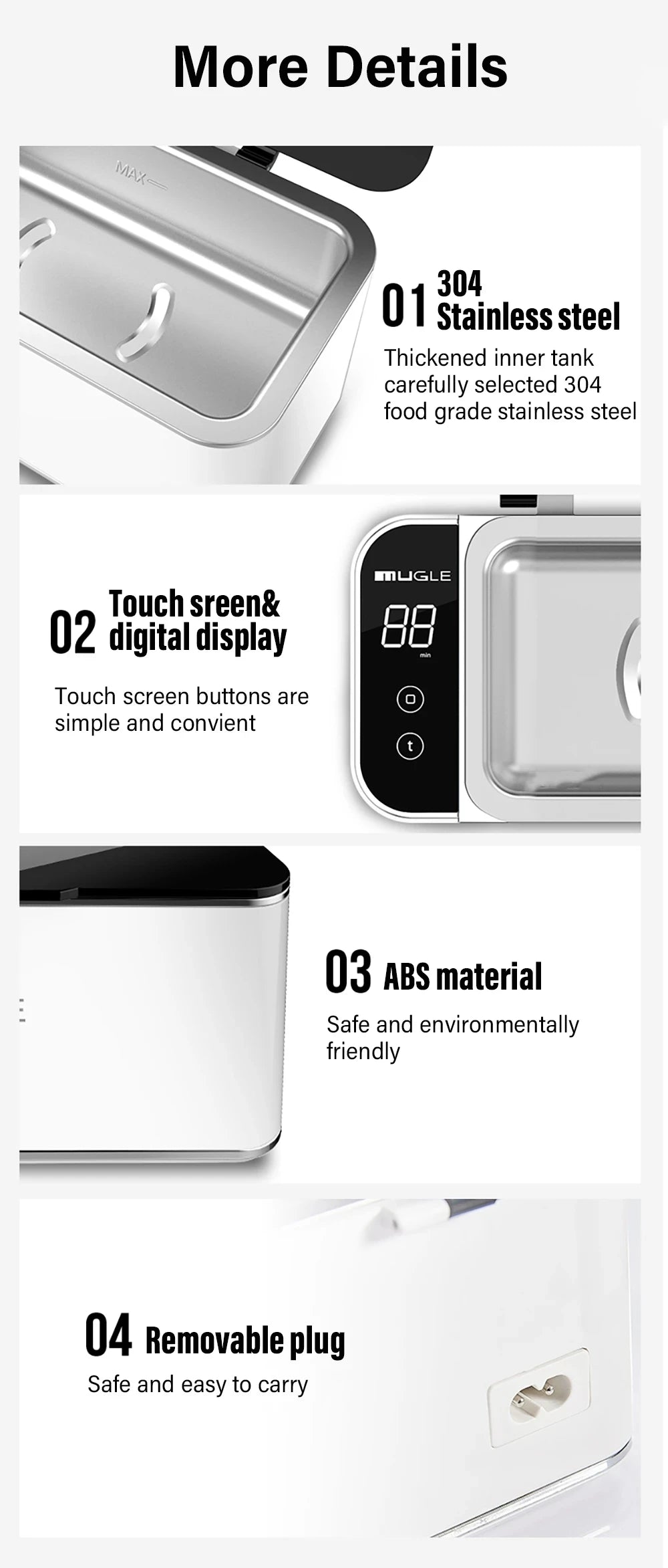 Xiaomi Ultrasonic Cleaning Box SUS304 Stainless Steel Timing LED Digital Display Touch Key Household Mini Jewel Glasses Cleaners