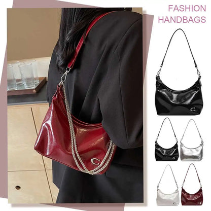 Women PU Fashion Shoulder Bag Large Capacity Stylish Crossbody Bag Zipper Closure Chain Sling Bag Adjustable Strap Chic Hobo Bag