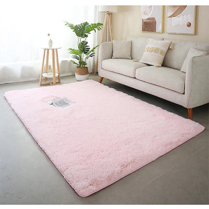 VIKAMA Pink long haired carpet, modern minimalist solid color yoga mat, washable rectangular living room, bedroom bed blanket