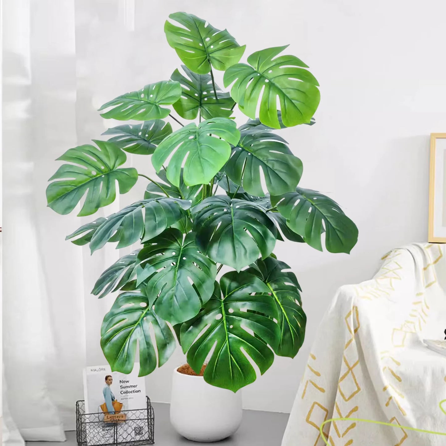 105cm /40.5in Artificial Monstera Plants Fake Palm Tree Plastic Turtle Leaves Green Tall Plants For Home Garden Room Decor