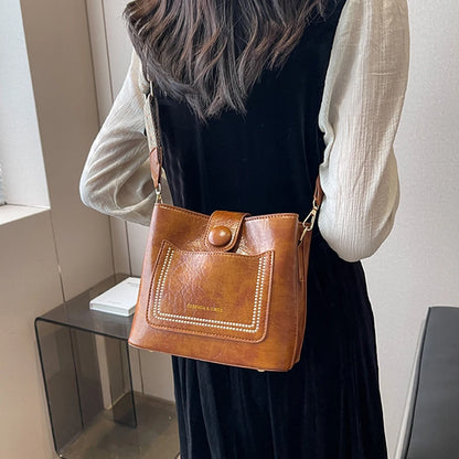 2025 Women's PU Leather Bucket Bags with Inner Pocket Large Capacity Crossbody Bags Luxury Designer Handbag Zipper Shoulder Bags