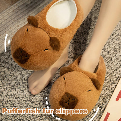 Women Plush Capybara Slippers Anti-Skid Capybara House Slippers Soft Cartoon Capybara Slippers Comfortable Indoor Home Slippers