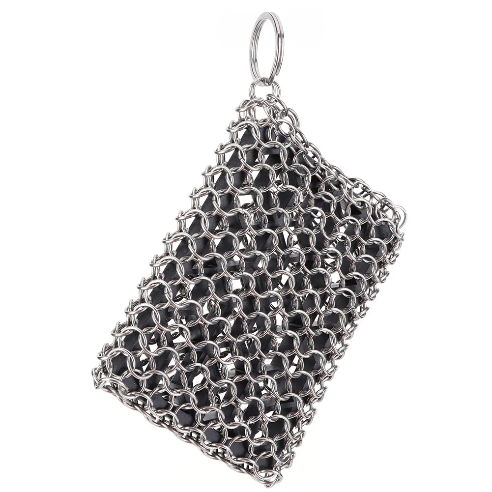 Stainless Steel Cast Iron Scrubber Skillet Chainmail for Cast Iron Pan Chain Mail Scrubber Cast Iron Sponge Metal Scrubber