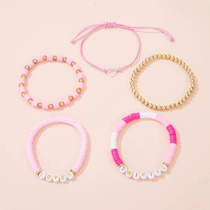 Five Piece Bracelet Set Of Men’s And Women’s Soft Clay Bracelets Fashionable Colourful Letter And Bead Print Beauty Bracelet