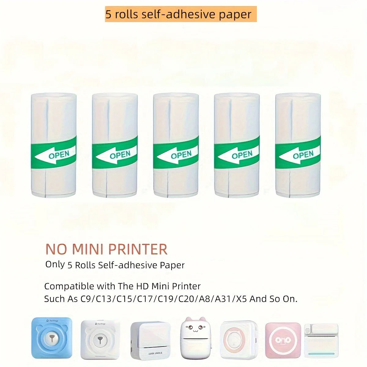 57x25mm Mini Printer Paper Thermal Label Sticker Color Photo White Self-Adhesive Paper For Mini Portable Pocket Mobile Printer