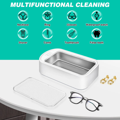 Ultrasonic Cleaner Machine 48000Hz, Portable Ultrasonic Jewellery Cleaner Glasses Cleaner with 2 Cleaning Modes, 650ml