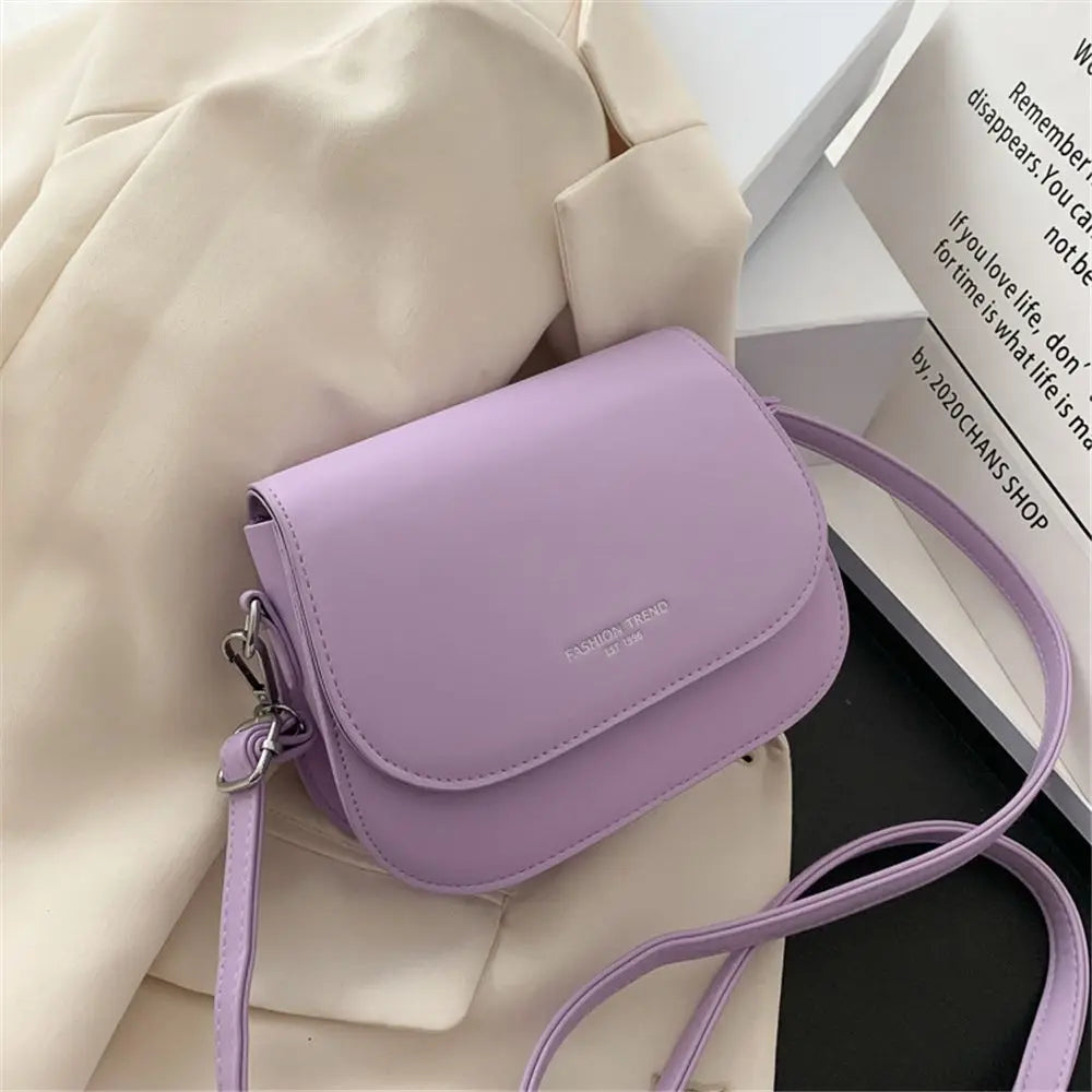 Trendy Saddle Shoulder Bag Women PU Leather Crossbody Bag Simple Solid Color Flap Messenger Bag Fashion Handbags Pouch