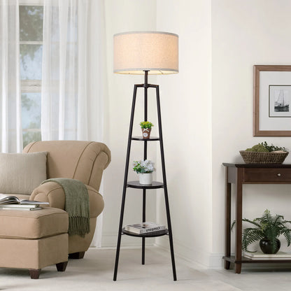 Round Shelf Floor Lamp with Fabric Lampshade