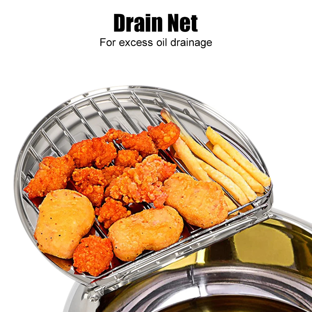 20 cm Cooking Tool 304 Stainless Steel 2 Handles 2.2L With Thermometer and Lid Tempura Fryer Pan Deep Frying Pot