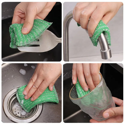 4-48Pcs Steel Wire Sponge Scrubbers Home Kitchen Cleaning Pads Dishes Pots Pans Oil and Stain Removal Household Rags Sponge Wipe