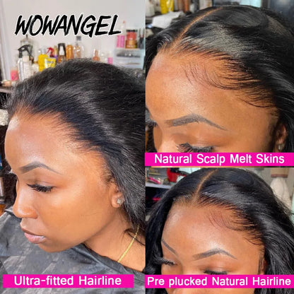 Wow Angel 250% 13x6 HD Full Lace Frontal Wigs Large Lace Size Straight 34in Remy Human Hair Wigs Pre Plucked Brazilian Hair