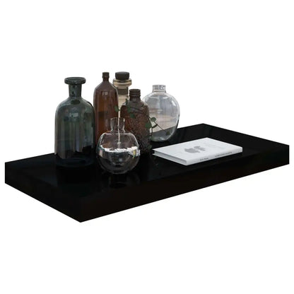 High Gloss Black Floating Wall Shelves - Set of 2, 50x23x3.8 cm MDF Storage Solution