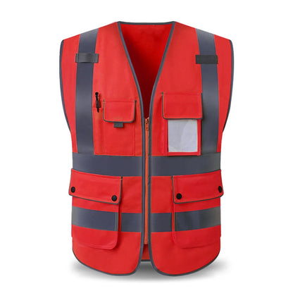 Reflective Vest High Visibility Safety Vests Multi Pockets Construction Workers Security Working Clothes Hi Vis Workwear