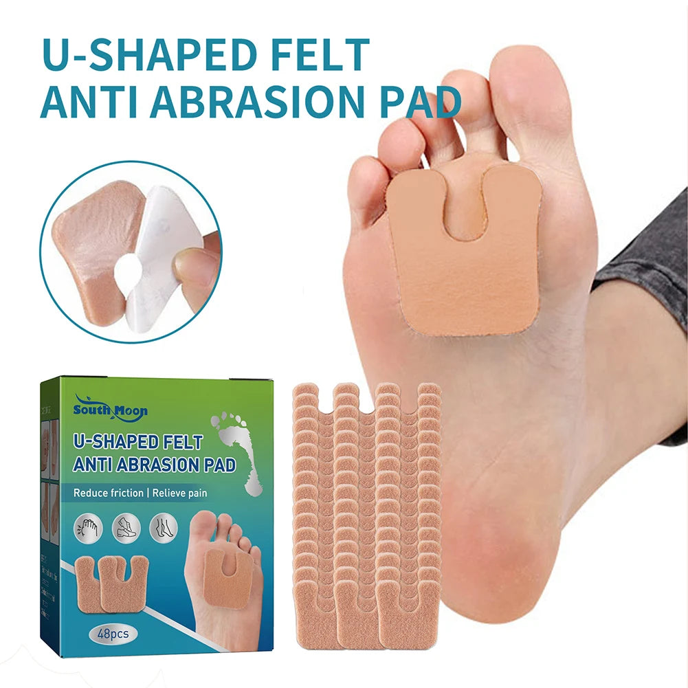 48pcs Anti-Callus Foot Cushion Soft Comfortable U-Shaped Felt Callus Pads Friction Reduction Pain Pressure Relief Foot Care