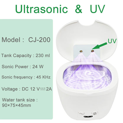 Portable Ultrasonic Retainer Cleaner for Denture Jewelry Orthodontic Washer Household Ultrasonic Cleaning Machine with UV Light