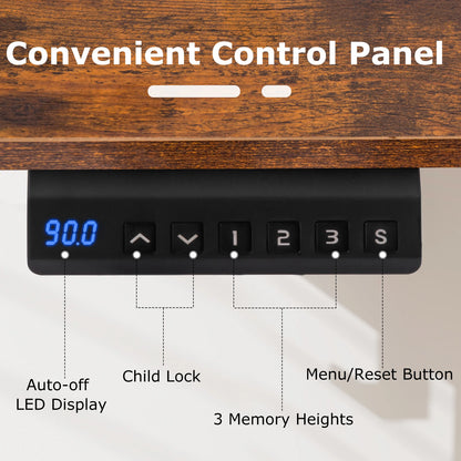 GOFLAME Electric Height Adjustable Standing Desk, 120 x 60cm Ergonomic Rising Computer Desk with 3 Memory Heights
