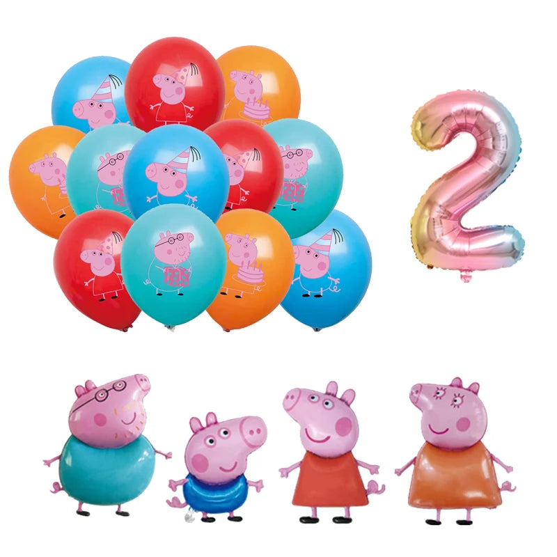 Peppa Pig Birthday Party Decoration Banner Cartoon George Page Balloons Paper Plates Disposable Tableware Decor Background