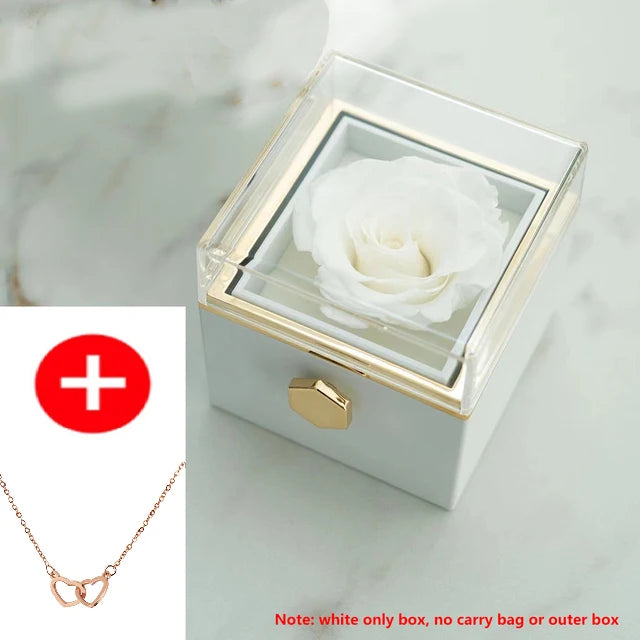 2024 New Valentine's Day Gift  Custom for Women Double Heart Engraved Name Steel Necklace Eternal Rose Box Wedding Ring Box