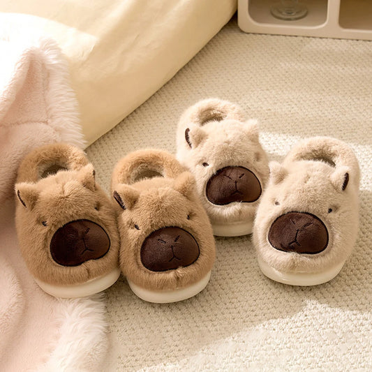 Plush Capybara Winter Slippers Shoes Women Men House Shoes Comfortable Furry Fluffy Slippers Indoor Lady Flat Sandals Slides