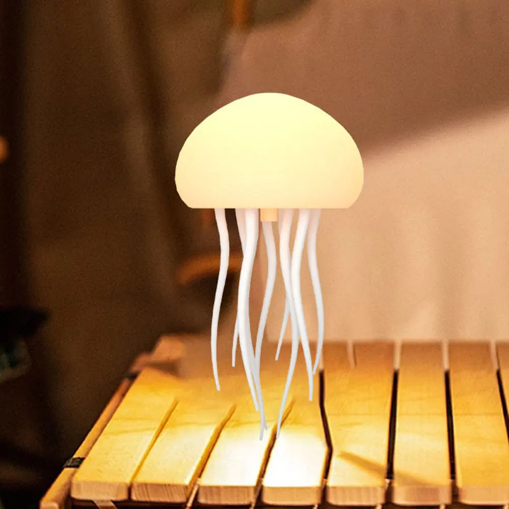 RGB Gradient Jellyfish Atmosphere Bedside Lamp Rechargeable Desk Lamp with Dancing Legs and Touch Sensor Voice Control