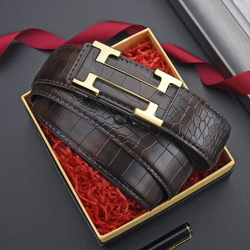 PU Men's Belt, Simple Automatic Belt with Charming and Luxurious Lightweight Style, One-Click Closure, Adjustable Automat