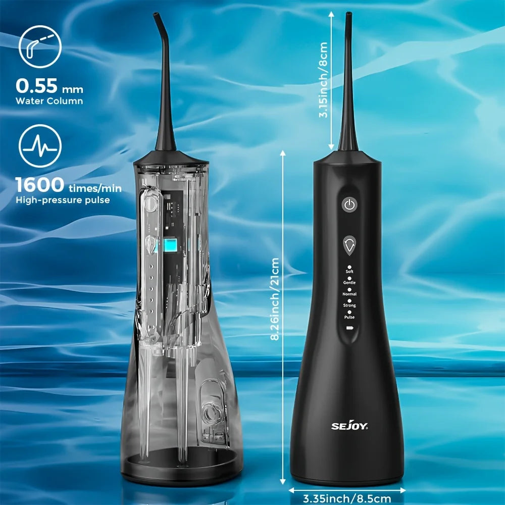 Sejoy Electric Water Flosser Tooth Clean USB Rechargeable Power Dental Irrigator 300ML Water Tank  Auto-Off 5 Cleaning Modes