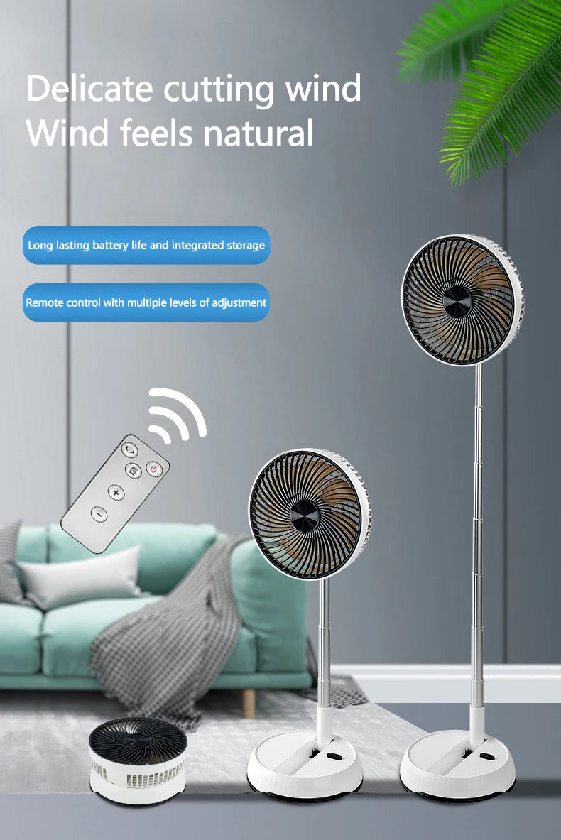 Portable Folding Fan 6000mAh USB Remote Control Air Cooler Silent Rechargeable Wireless Floor Standing Fan For Outdoor Home