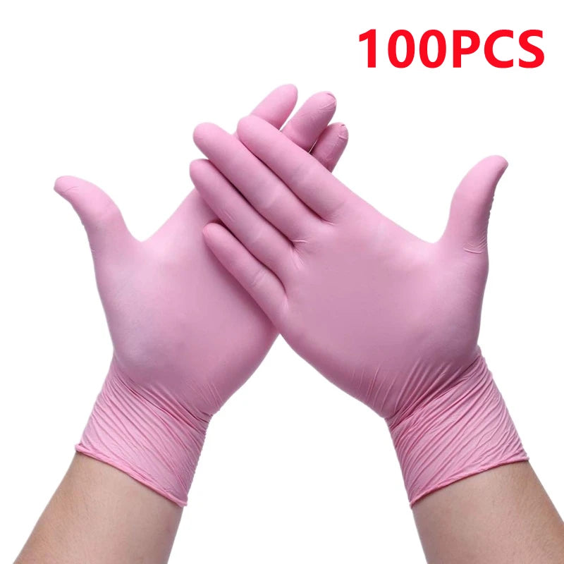 20/50/100PCS Pink Nitrile Gloves Disposable Powder & Latex Free Kitchen Gloves Women Beauty Salon Cooking Tattoo Hair Dye Gloves