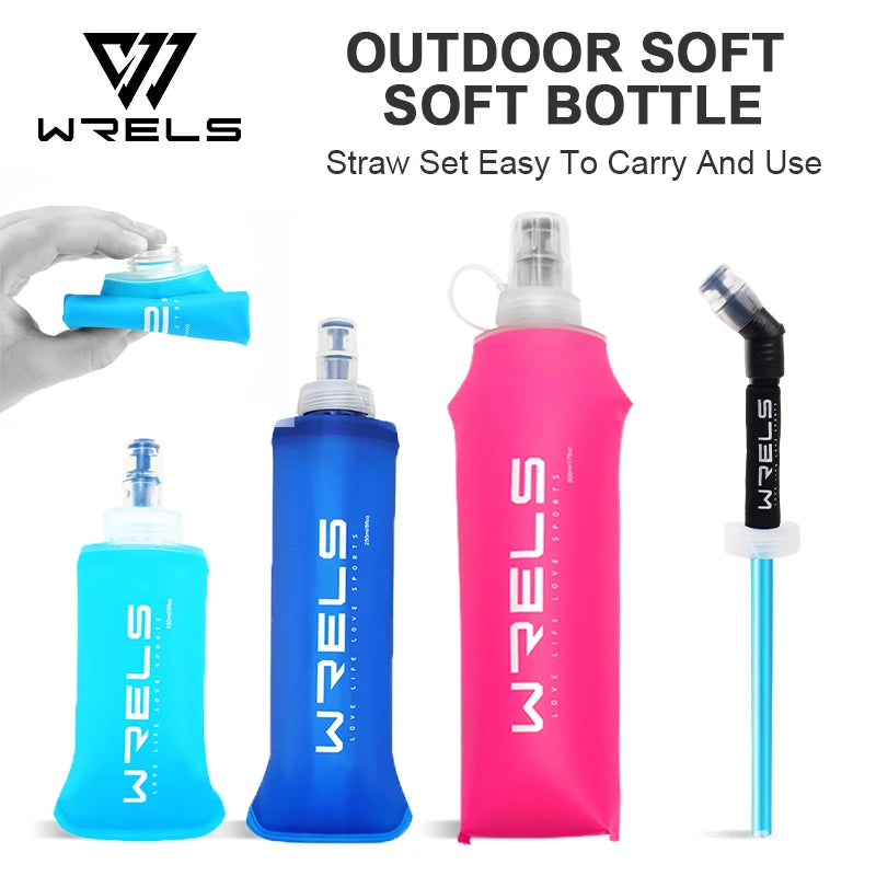 WRELS Folding Water Bag Soft Flask TPU BPA-Free Collapsible Water Bottle Outdoor Sport Hiking Camping Running Portable Water Bag