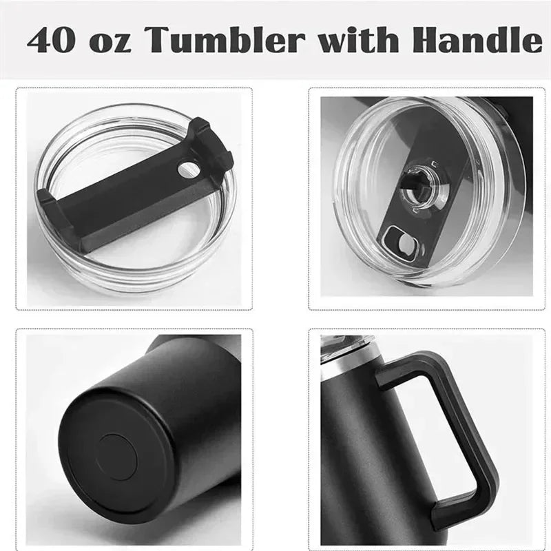 40oz Stainless Steel Water Bottle Car Coffee with Handle Lid Straw Mug Personalized Tumbler Vacuum Thermos Cup