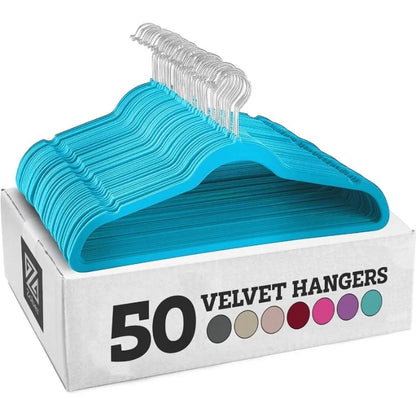 Velvet Hangers 50 Pack - Heavy Duty Black Hangers for Coats, Pants & Dress Clothes - Non Slip Clothes Hanger Set - Space Saving