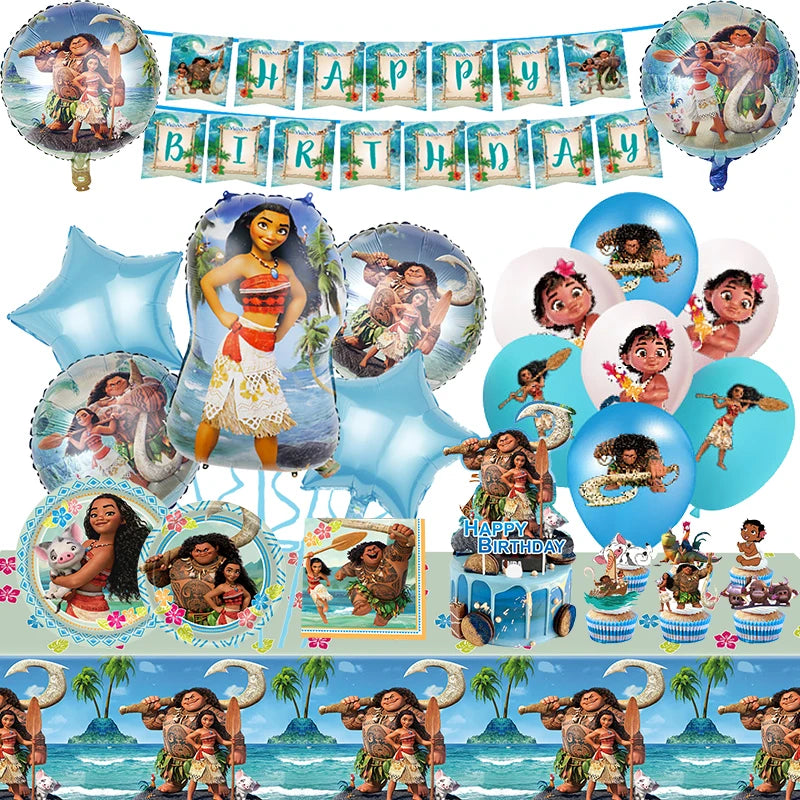 New Disney Moana Birthday Decoration Tableware Balloons Cups Plates Set Banner Vaiana Moana Theme Birthday Party Deco Supplies