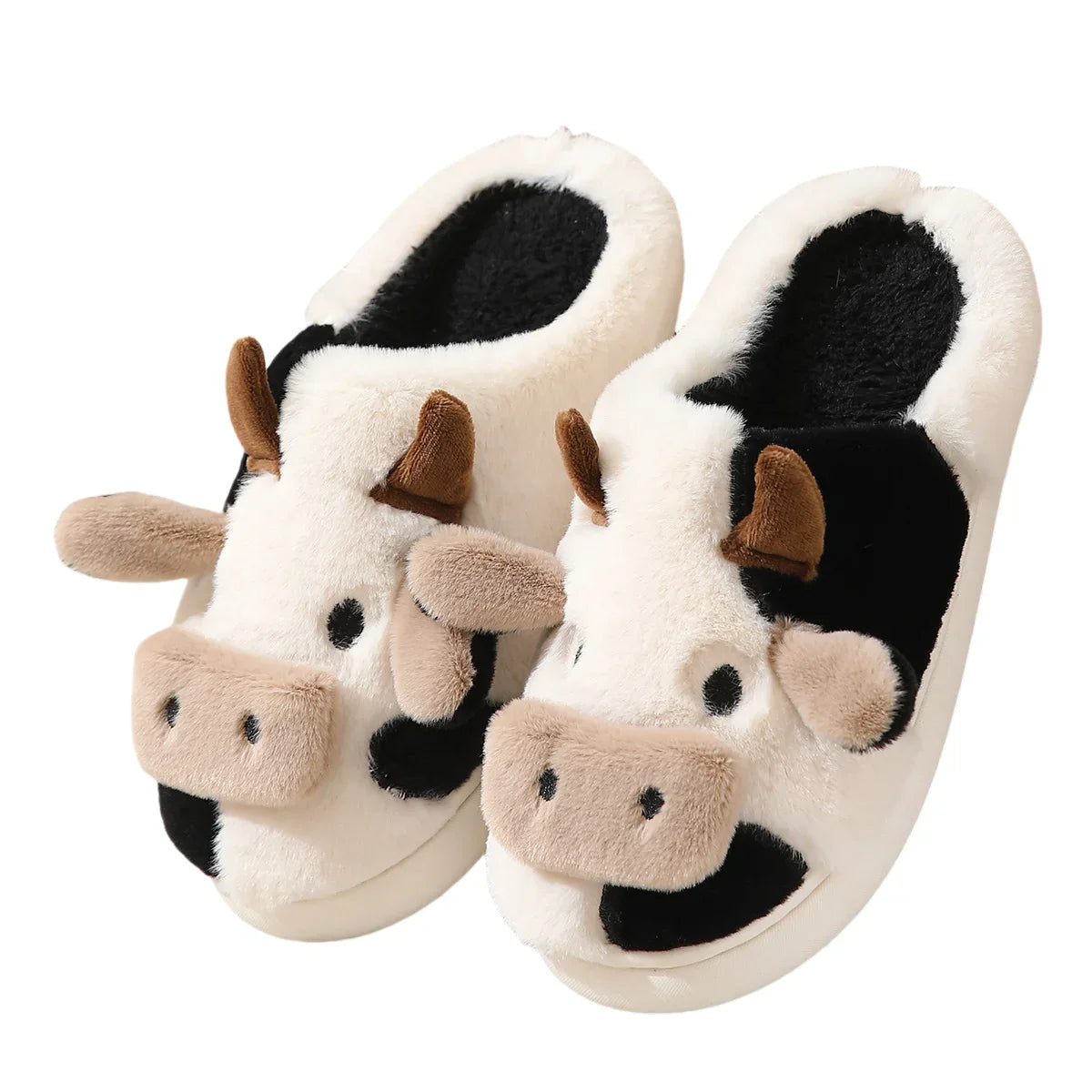 2024 Winter Warm Milk Cow Women Slippers Men Cute Soft Plush Sandals Adults Lovely Non-slip Flip Flops Couples Home Flat Slides