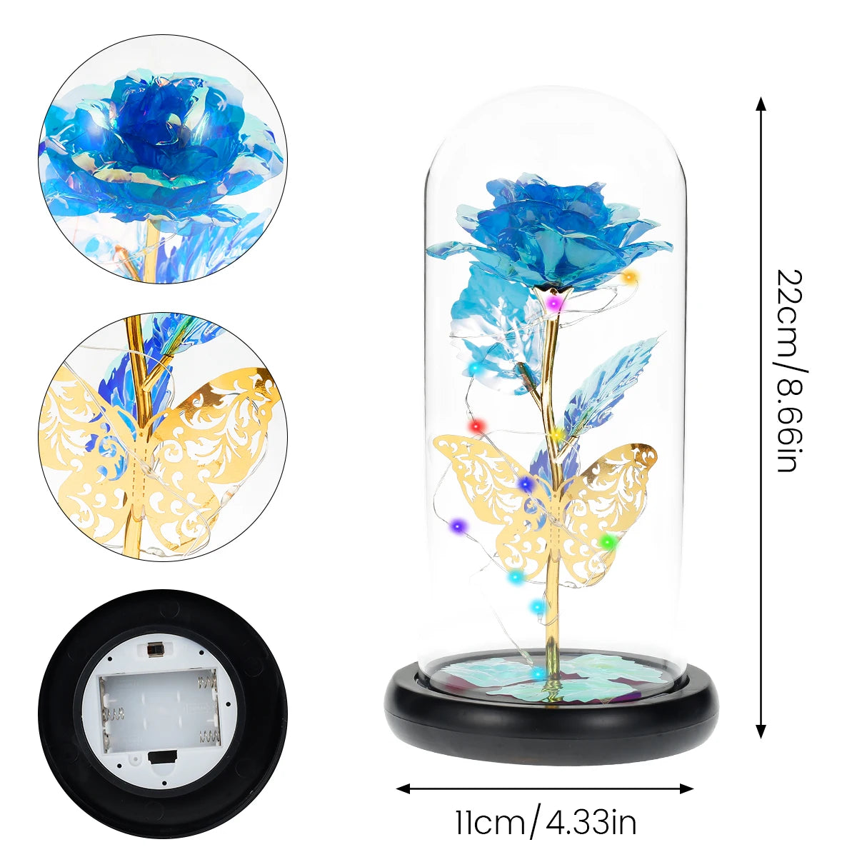 Rose Light Artificial Galaxy Rose Lamp with Butterfly  Colorful LED Rose Flowers In Glass Valentine's Mother Day Gift for Women