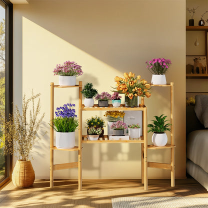 6 Tier Natural Bamboo Plant Stand Holder Corner Flower Pot Display Book Photo for Living Room Balcony Garden