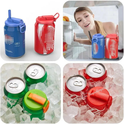 1pcs Silicone Lid Cover With 2 Straws Reusable Soda Can Lid Portable Canned Beverages Juice Beer Straw Cap For Home Picnic