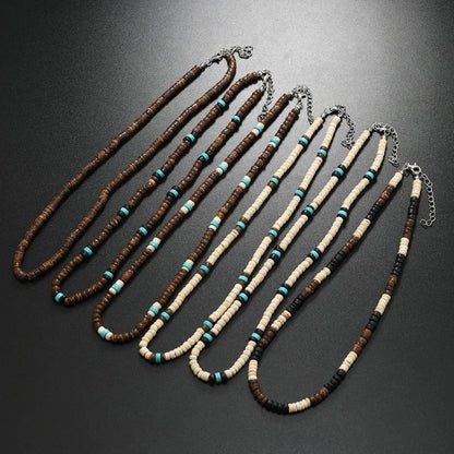 Vintage Coconut Shell Turquoise Chains Necklaces for Women Men's Surfing Choker Luxury Holiday Jewelry Collares