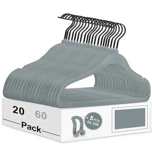 Premium Velvet Hangers 60 Pack Non Slip 17.5 Inch Grey Felt Hangers Heavy Duty Hangers for Closet with 360 Degree Rotatable Hook