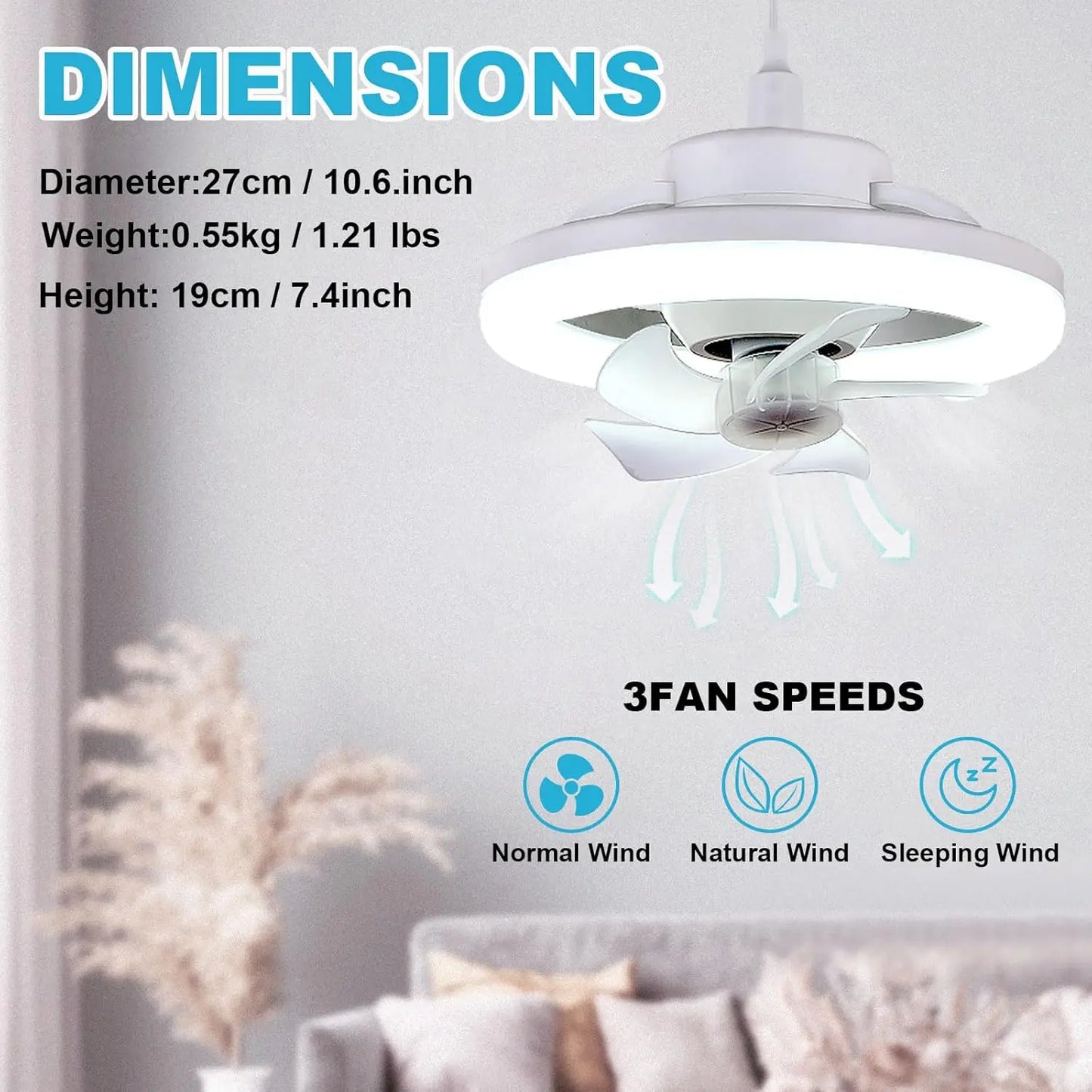 48W Ceiling Fan with Lights and Remote, LED Fan Light Dimmable, 3 Speeds 2 Colors LED Low Profile Energy-Efficient Ideal Bedroom