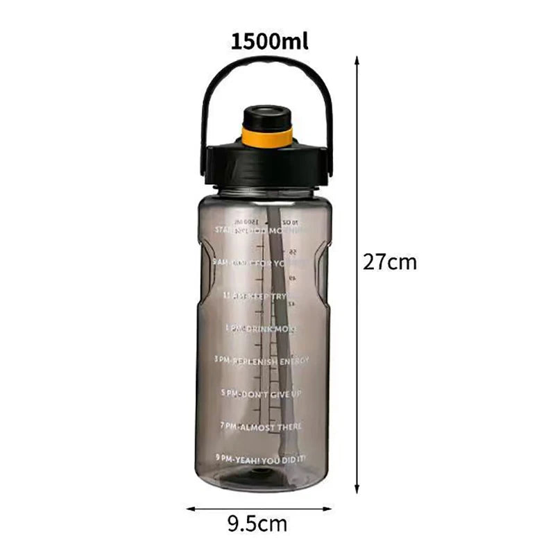 1.5 L/2L/3L Bottled Large Capacity Sports Water Cup Leak-proof With Straw Plastic And Time Stamp For Home Outdoor Sports