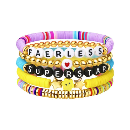 Five Piece Bracelet Set Of Men’s And Women’s Soft Clay Bracelets Fashionable Colourful Letter And Bead Print Beauty Bracelet