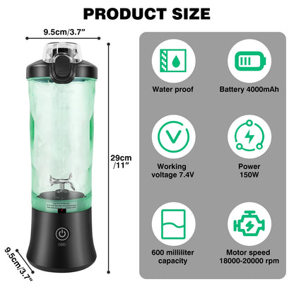 Professional 2In1 USB Rechargeable 600ML Portable Blender Electric Juicer Fruit Mixer Mini Blender for Smoothie Personal Juice