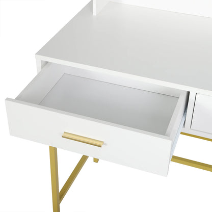 White Dressing Table with 10 LED Bulbs Mirror 2 Large Drawers Dresser Vanity Modern Cosmetic Table for Bedroom Household