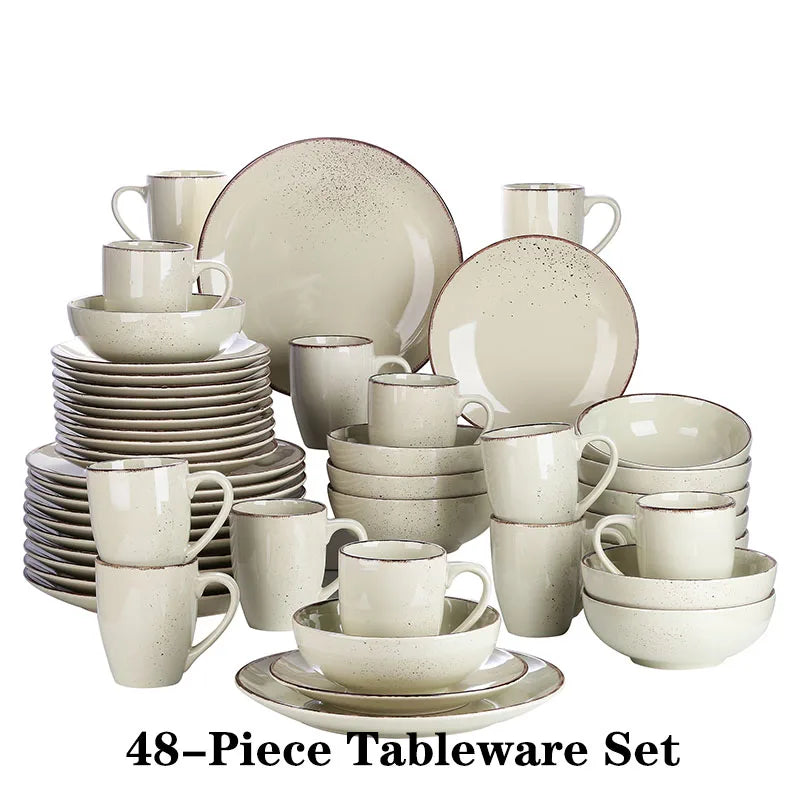 Vancasso 16/32/48-Piece Ceramic Beige Stoneware Dinnerware Set with Dinner Plate,Dessert Plate,800ml Bowl, Mug Tableware Set