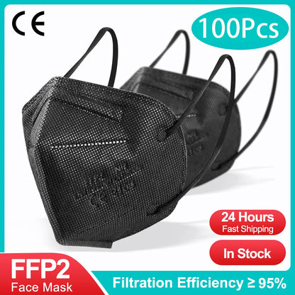 10-200PCS mascarillas fpp2 Black KN95 CE Certified FFP2 face mask mascarilla kn95 5Layers Non-wove Adult ffp2 mask kn95 reusable