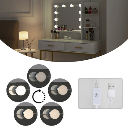 White Dressing Table with 10 LED Bulbs Mirror 2 Large Drawers Dresser Vanity Modern Cosmetic Table for Bedroom Household