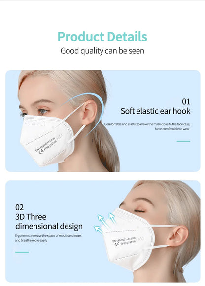 10-200PCS mascarillas fpp2 Black KN95 CE Certified FFP2 face mask mascarilla kn95 5Layers Non-wove Adult ffp2 mask kn95 reusable