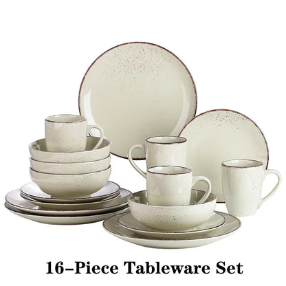 Vancasso 16/32/48-Piece Ceramic Beige Stoneware Dinnerware Set with Dinner Plate,Dessert Plate,800ml Bowl, Mug Tableware Set