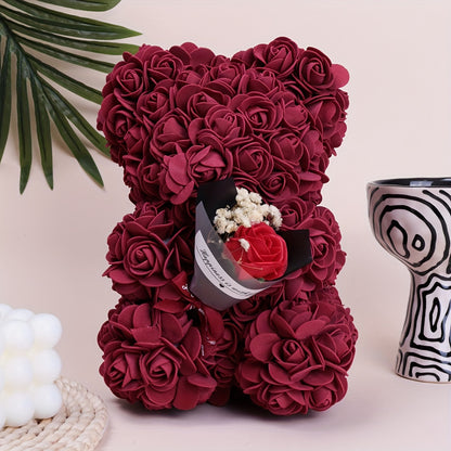 1pc Romantic Simulation Flower, Rose Flower Bear Hugging Flower, Wedding Party Christmas Decoration Gift, Perfect For Family And Friends Graduation Season