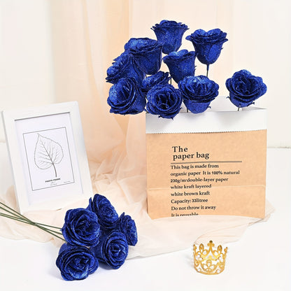 Everlasting Glitter Rose Bouquet - 12 Shiny Artificial Roses for DIY, Perfect for Valentine's Day, Anniversaries, Engagements & Weddings